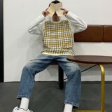 韩版背心男宽松个性格子潮流复古情侣针织马甲毛衣T016-P55，男装针织衫/毛衣，星座1501