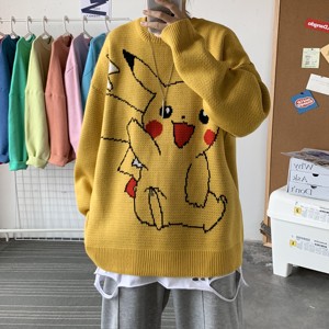秋冬卡通情侣毛衣宽松韩版ins潮流个性男女套头针织衫T809-P75图片