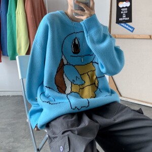 秋冬韩版潮流卡通情侣毛衣宽松慵懒套头个性针织衫QT809-P75图片