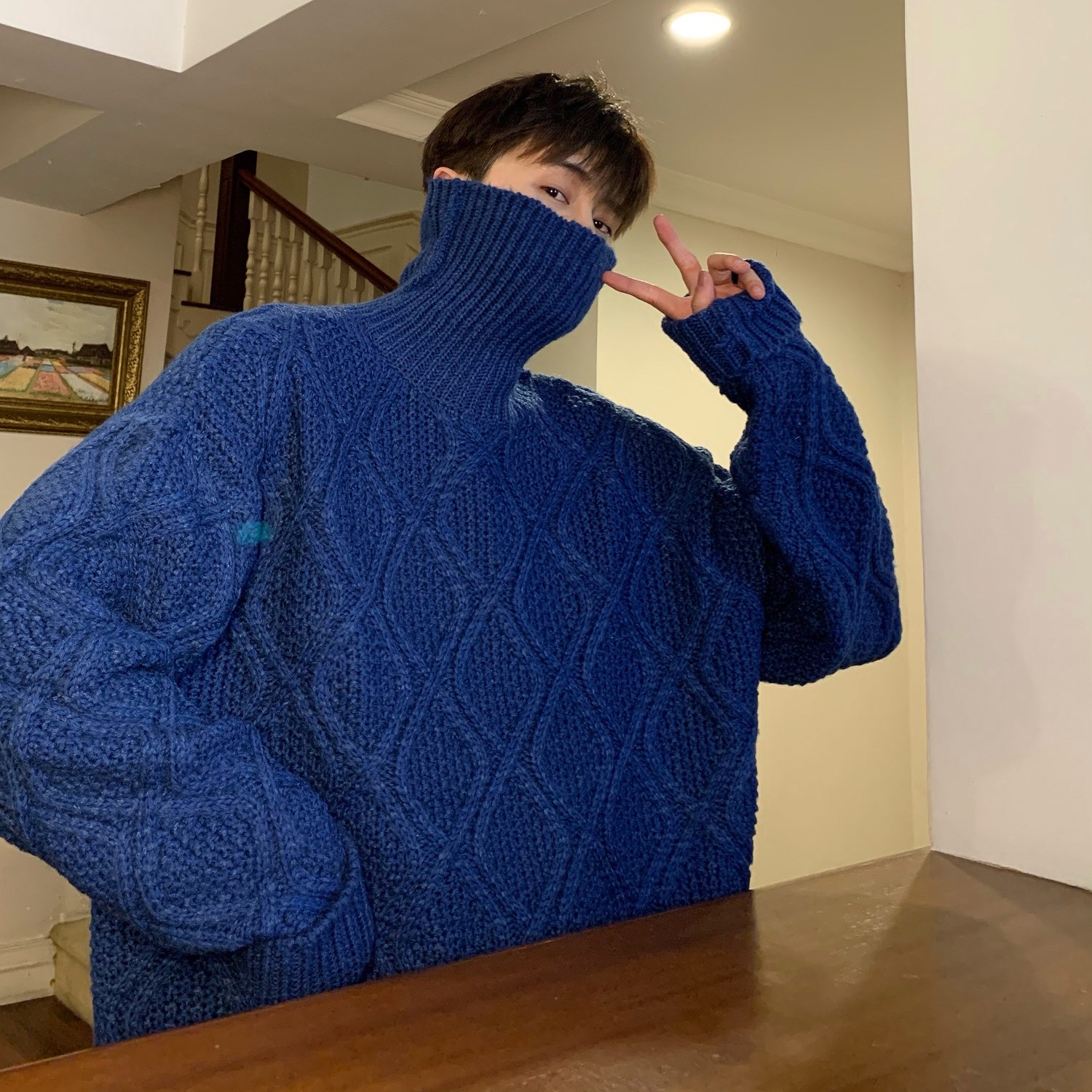 Autumn and winter ins Korean version thickened couple sweater high neck loose trend personality Pullover Sweater