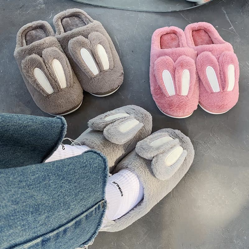 Autumn and winter Korean couple's cotton slippers indoor plush thickening warm antiskid leisure slippers