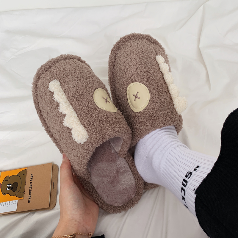 Autumn and winter new cartoon couple monster cotton slippers Korean Plush home indoor men and women fashion shoes