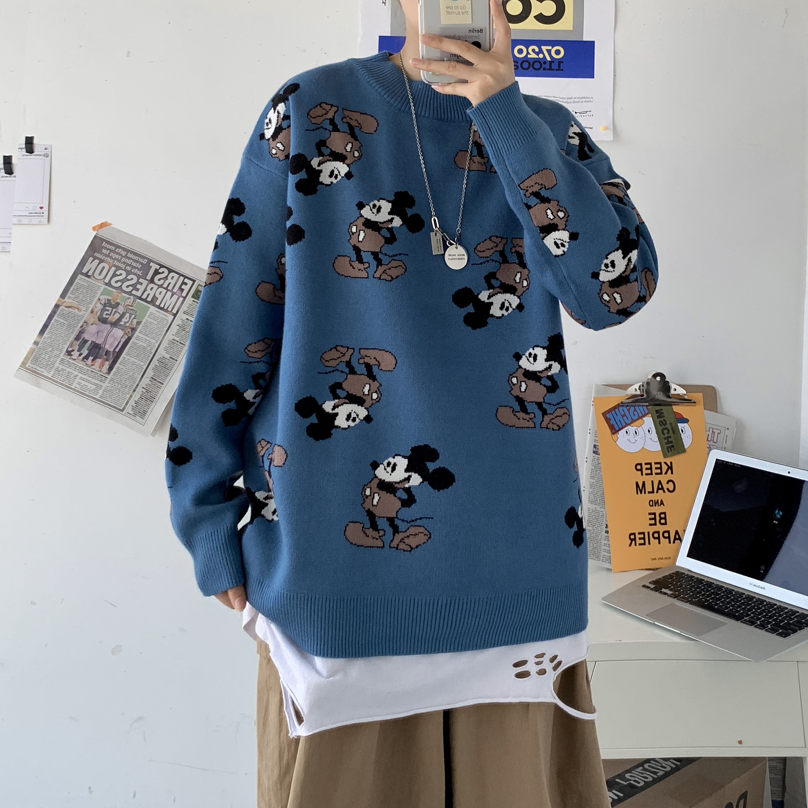 秋冬卡通情侣毛衣韩版宽松ins潮流上衣男女套头针织衫T813-P78,男装针织衫/毛衣,星座1501