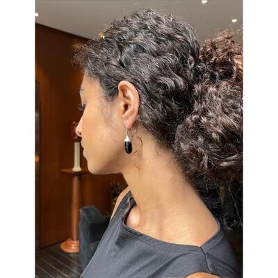 椭圆长款透明韩国耳饰黑玛瑙复古