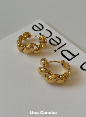 U.CA韩国进口复古镂空麻花耳环女简约小众设计牛角包镀金耳圈耳饰