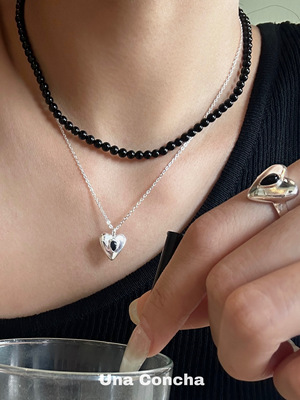 bornete黑玛瑙纯银爱心项链