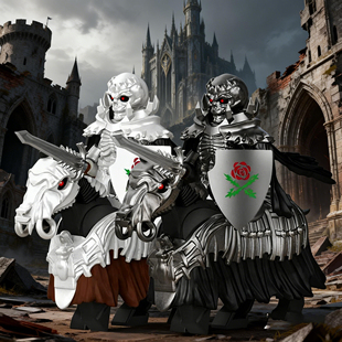 适用乐高剑风传奇骷髅骑士积木人仔外骨骼盔甲披风拼装玩具模型男