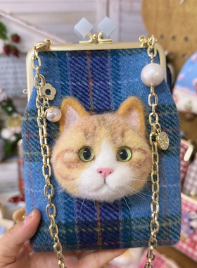 仿真猫咪/英国哈里斯布料斜挎手机包可拍