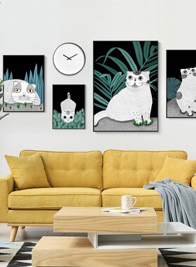 艺术风手绘猫咪动物客厅装饰画