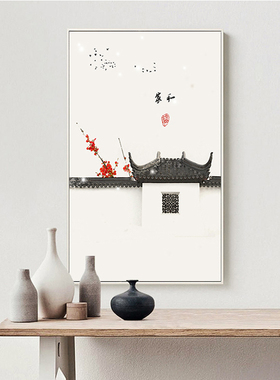 新中式风建筑微喷打印装饰画画芯
