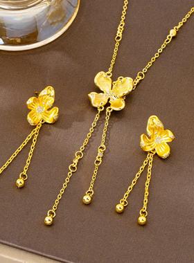 越南沙金四叶草耳钉套装