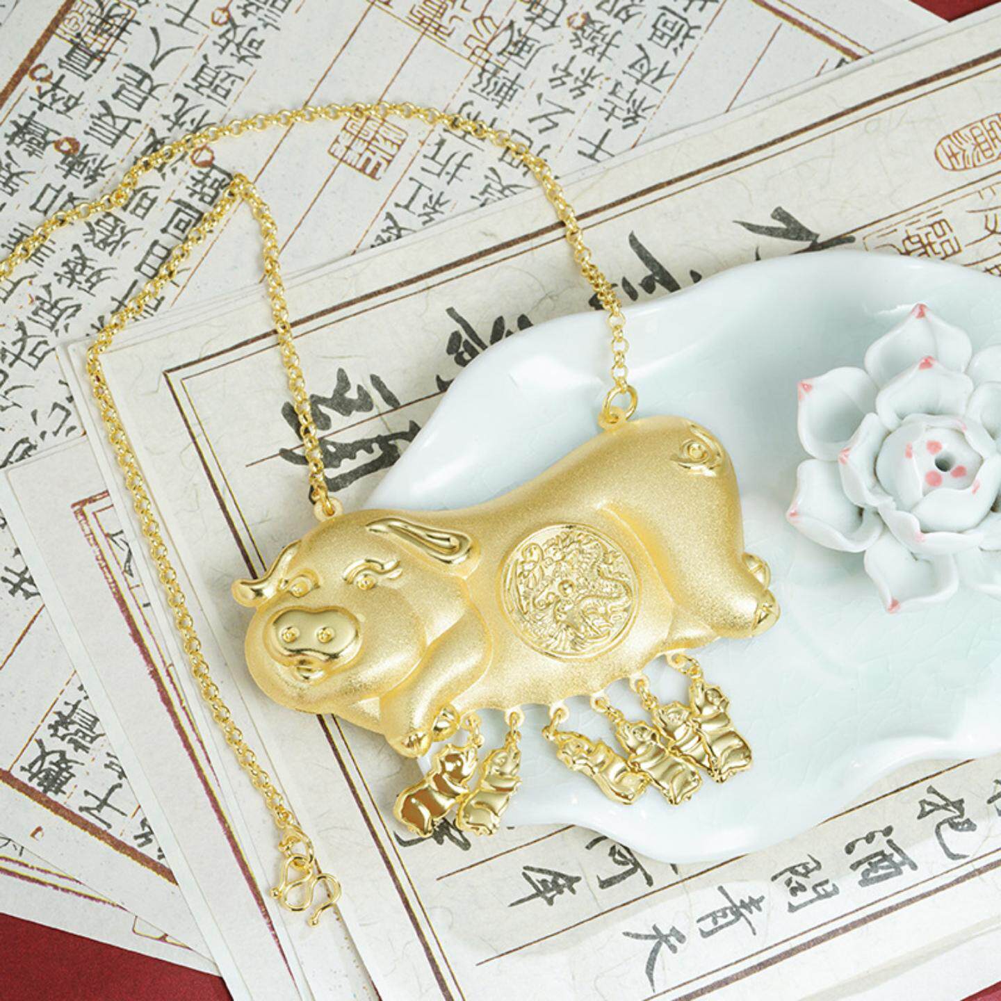 越南沙金项链婚庆仿金猪牌吉祥寓意结婚配饰套链久不掉色饰品货源