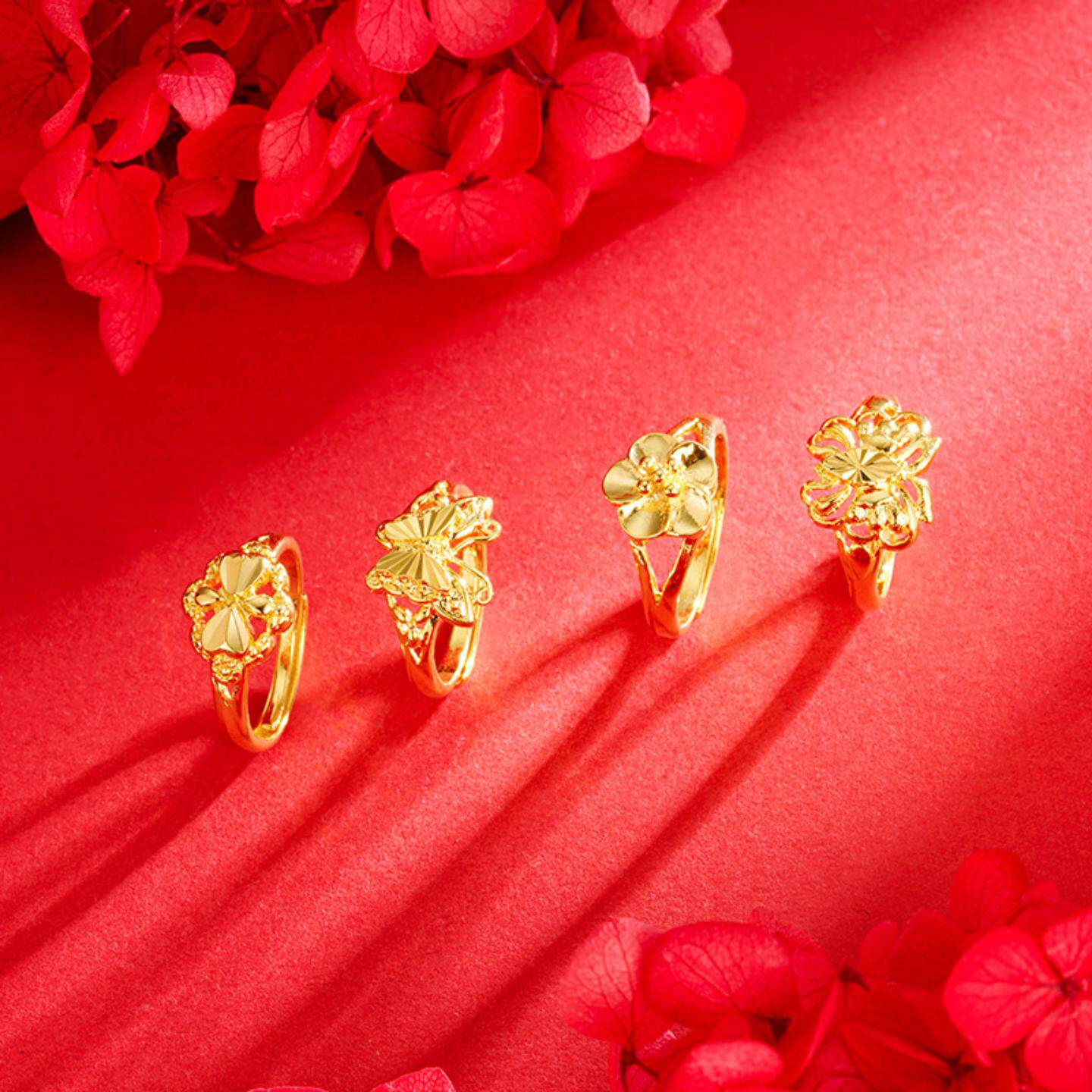 沙金活口戒指花瓣女款时尚爱心百搭饰品调节网红同款直供