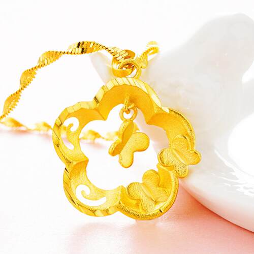 仿24K黄金磨砂花吊坠女款网红小