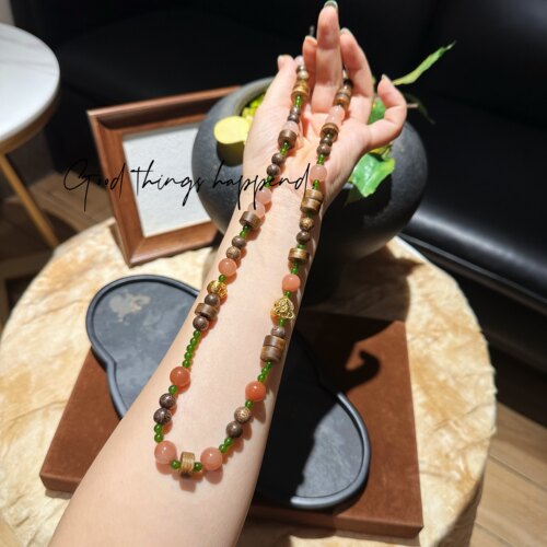 桃花酿粉珠撞色多圈毛衣链显白