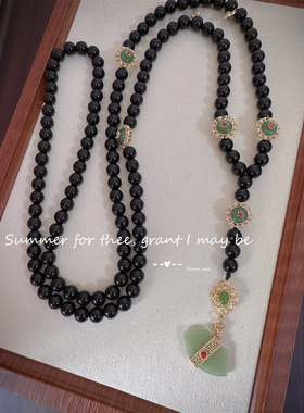 国风新中式黑曜石圆珠如意斜挎链长款项链多圈手链汉服唐装配饰