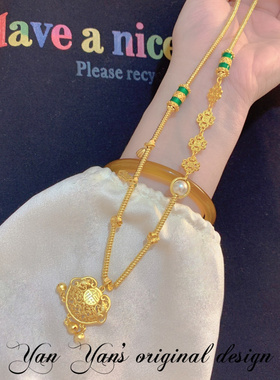 新中式古法金如意锁流苏吊坠平安