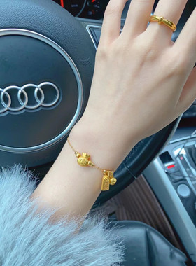 兔年新款热卖兔子蝴蝶结可调节手镯福袋铃铛古法沙金手链手镯