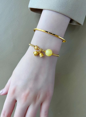 兔年生肖本命年金豆手链铃兰花爱心福字古法沙金吊坠手链手串女