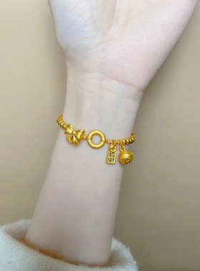 【春季新款】磨砂金珠甜美蝴蝶结桃花铃铛古法沙金配件手链手串女