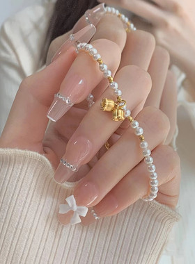 秋季新款南洋贝珠珍珠古法金铃兰花吊坠沙金配件甜美手链手串女