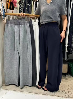 icoco爱可可秋款松紧高腰宽松显瘦阔腿弯刀裤直筒休闲拖地长裤352