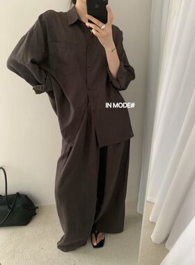 in mode天丝衬衣外套套装女小众新款长袖衬衫阔腿裤两件套8976
