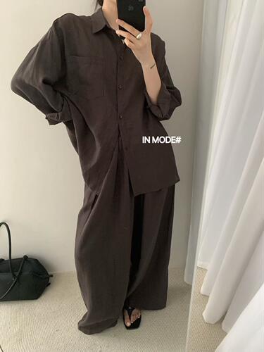 in mode天丝衬衣外套套装女小众新款长袖衬衫阔腿裤两件套8976