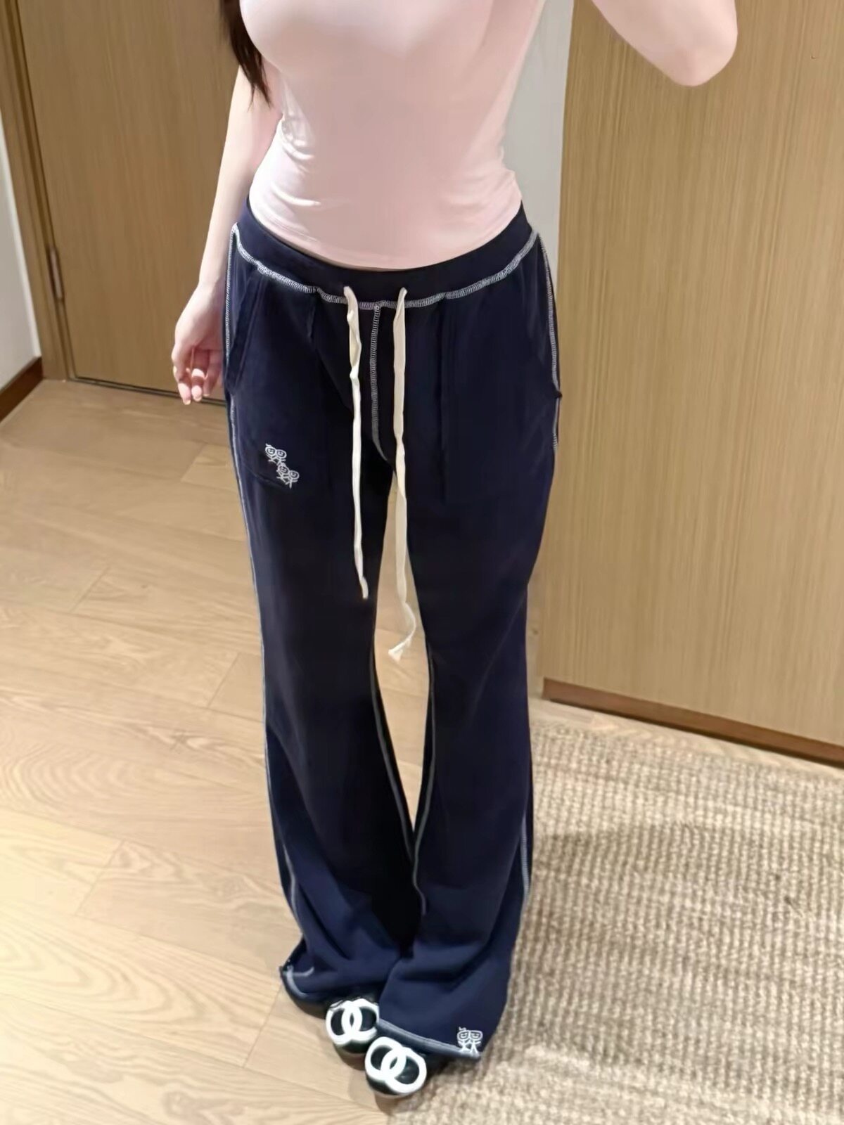 荔枝LITCHI正版韩女穿搭博主私服明线毛边时髦精穿搭直筒阔腿长裤