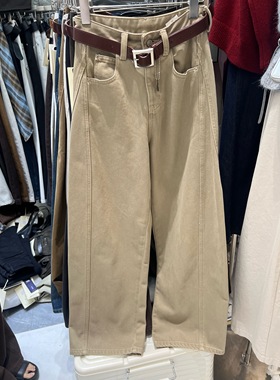 XOXO新款百搭高腰加绒直筒阔腿牛仔裤休闲显瘦复古弯刀长裤88159