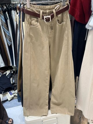 XOXO新款百搭高腰加绒直筒阔腿牛仔裤休闲显瘦复古弯刀长裤88159