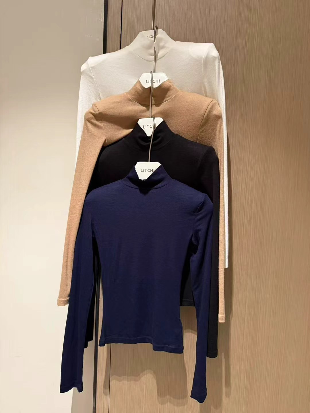 litchi荔枝半高领紧身打底衫女洋气新品中领针织衫藏青色气质上衣