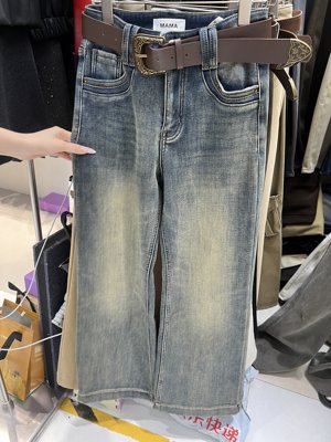 mama复古做旧水洗喇叭牛仔裤新款修身显瘦加绒加厚微喇拖地裤509