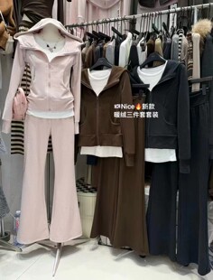 nice乃思儿粉色运动休闲套装穿搭减龄小个子连帽卫衣阔腿裤两件套