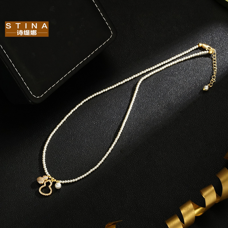 STINA-新款好事发生珠珠花生葫芦吊坠项链轻奢设计锁骨链全新潮流