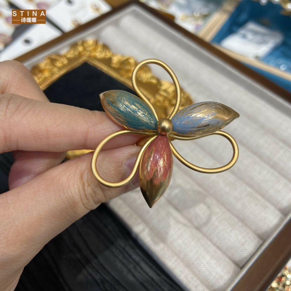 STINA新款铜金花丝珐琅彩绘花瓣