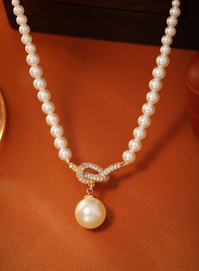 STINA高级感微镶打结珍珠吊坠项