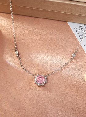 STINA幸运少女粉色玫瑰切锆石项
