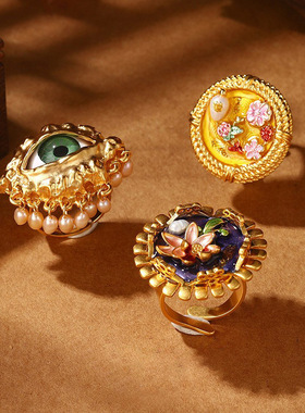 STINA恶魔之眼珍珠夸张开口戒指