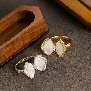 STINA风精致镶钻贝母蝴蝶结开口戒指胖手可调节简约高级感闺蜜手