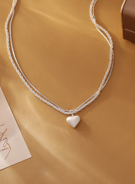 STINA新款银色拉丝爱心双层项链