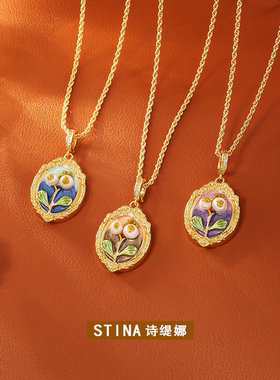 STINA莫奈花园中古风项链淡水珍