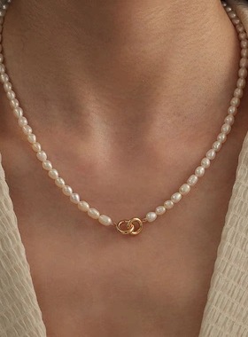 STINA链条银4mm天然淡水珍珠项链