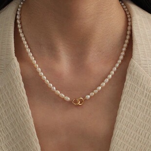STINA链条银4mm天然淡水珍珠项链双圈设计百搭项链女轻奢高级感