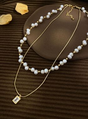 STINA新款珍珠项链双层设计复古