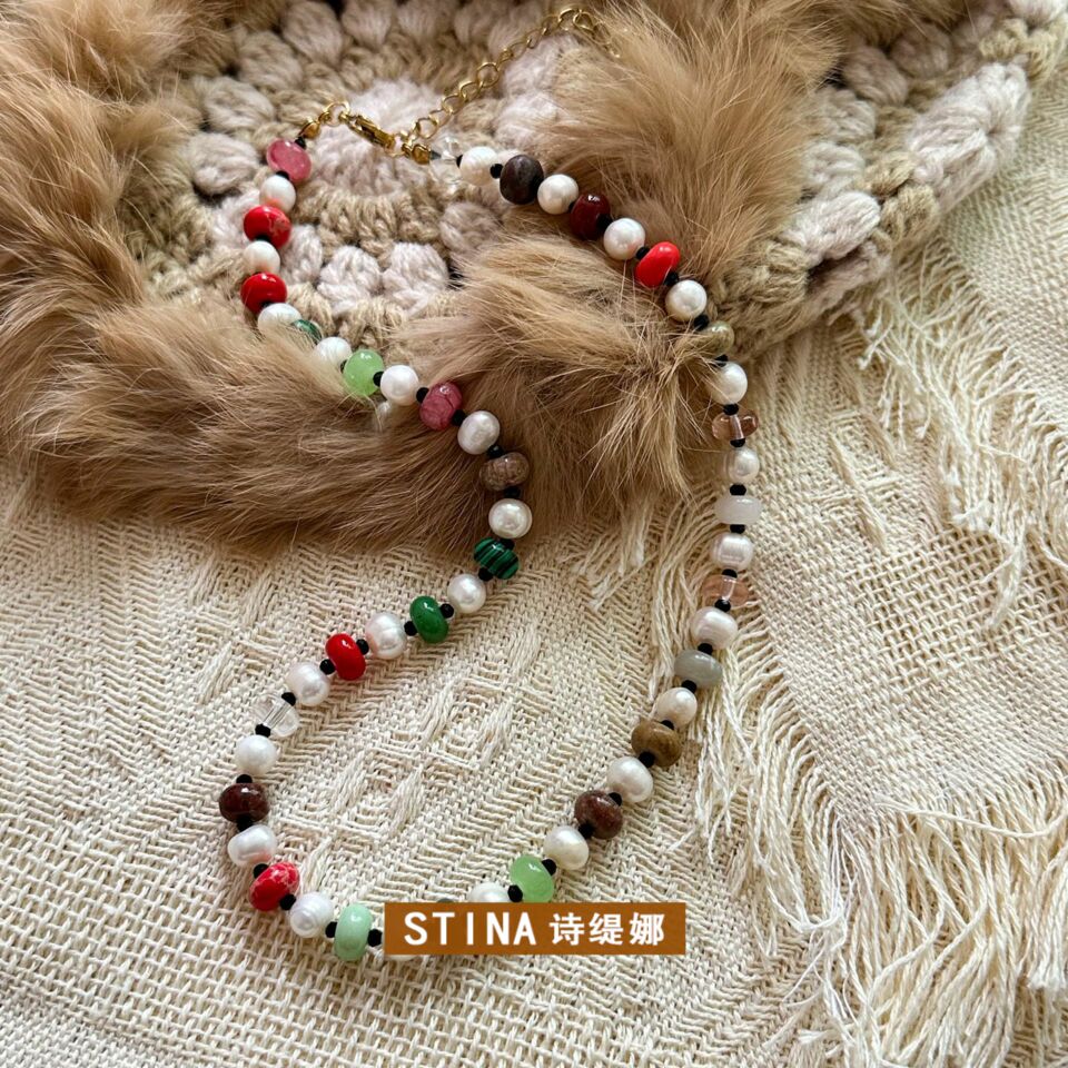 STINA彩色石彩虹串珠项链小众设