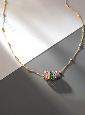 STINA新款夏季七彩锆石项链个性