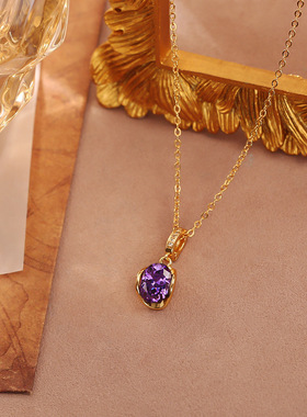 STINA新款爆款紫色水晶锆石项链