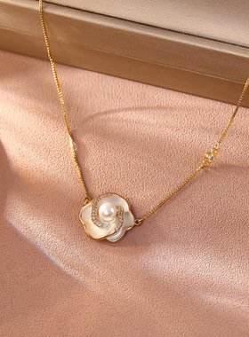 STINA爆款山茶花吊坠项链女小众