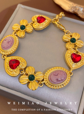 STINA中古花朵人像镶钻爱心项链